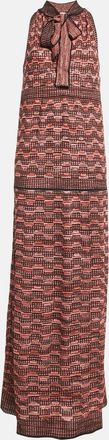 M Missoni Multicolor Patterned Lurex Knit Tie-Up Neck Detail Maxi Dress