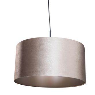QAZQA Cl&aacute;sico/antiguo L&aacute;mpara Colgante Negra Con Pantalla De Terciopelo Taupe 50cm - Combi 1 Acero /terciopelo /textil Alargada /redonda Adecuado Para Led M