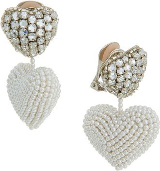 Oscar De La Renta Oscar De La Renta Beaded Crystal Heart Earrings