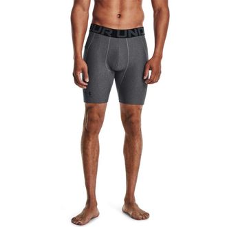 Under Armour Mens Standard HeatGear Compression Shorts, Carbon Heather (090)/White, Small Tall
