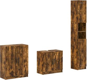 vidaXL Juego De Armarios De Ba&ntilde;o De 3 Piezas Utrecht Roble Ahumado Vidaxl