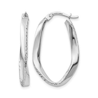 Diamond2Deal 10K White Gold Oval Shape Hoop Earrings