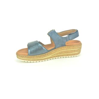 Mephisto Blauw Print Sandaal met Velcro Straps - Dames - Sleehakken - Blauw - 37 EU - Schoenen