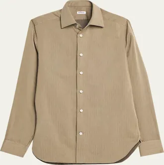 Kiton Mens Herringbone Cotton and Lyocell Sport Shirt