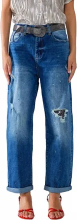 Q2 Distressed Straight Leg Jeans In Blue