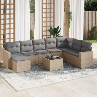 vidaXL Set De Sof&aacute;s De Jard&iacute;n 9 Pzas Con Cojines Rat&aacute;n Sint&eacute;tico Beige Vidaxl