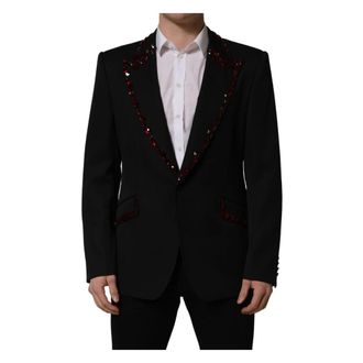 Dolce & Gabbana Black Crystal Embellished Coat Blazer Jacket - male - Dolce & Gabbana - Blazers - Black - 2XL - Jackets