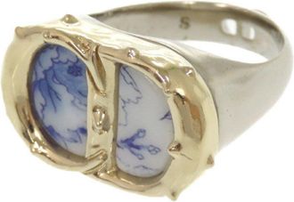 Dior Gold Silver Blue Metal Band Ring (Pre-Owned)