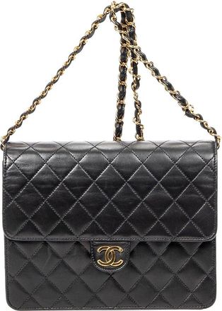 Chanel Black Quilted Lambskin Leather Cc Push Lock Straight Single Flap (Authentic Pre-Loved)