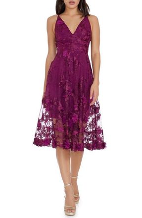 Dress The Population Audrey Embroidered Fit & Flare Dress in Dark Magenta at Nordstrom, Size Xx-Small