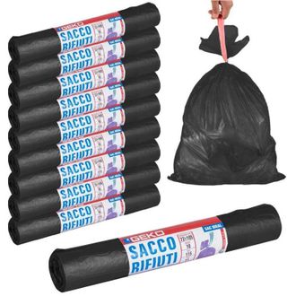 Trade Shop Trade Shop - Rotoli Sacchetti Buste Per Spazzatura 115lt 72x105cm Chiusura Con Laccetto Nero