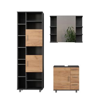 Vicco Conjunto De Muebles De Ba&ntilde;o Ilias, Antracita/roble Dorado, 3 Partes, Con Mueble De Ba&ntilde;o 190 Cm