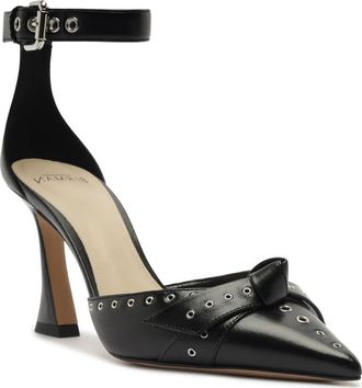 Alexandre Birman Clarita Eyelet Leather Ankle Strap Pump in Black at Nordstrom, Size 9.5