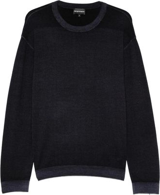 Emporio Armani Virgin Wool Pullover - Heren - Ronde hals truien - Blauw - XL - Wol - Truien & Vesten