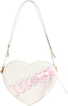 Generic Trendy Denim Heart Bag for Women, Sweet Letter Embroidery Convertible Leather Strap Armpit Shoulder Bag