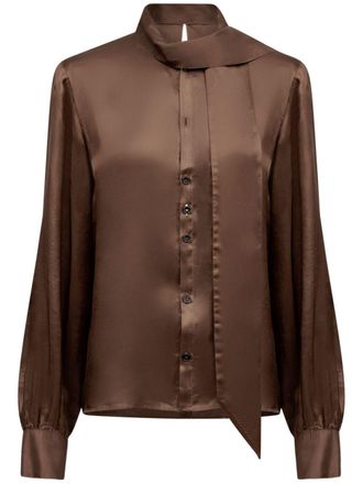 Maison Margiela Satijnen blouse met gestrikte hals - Bruin