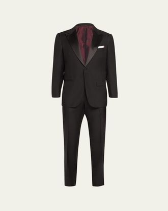 Kiton Mens Peak-Lapel Wool Tuxedo