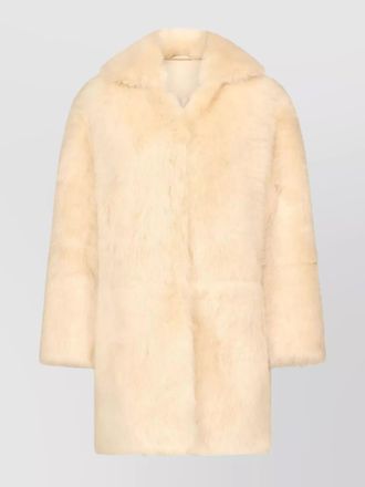 Loulou Studio faux fur long sleeve coat with pockets