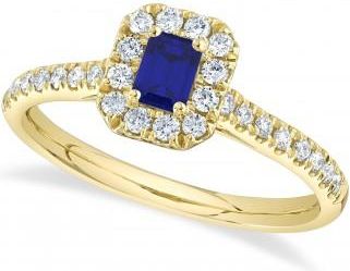 Allurez Emerald Cut Blue Sapphire & Diamond Engagement Ring 14K Yellow Gold (0.70ct)