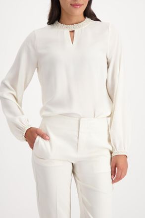 Monari Georgettebluse MONARI Bluse Georgette + Schmuck, Damen, Gr. 36, almond, Web, Obermaterial: 100% Polyester, unifarben, regular fit taillenbedeckt, Rund