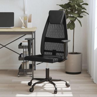 vidaXL Vidaxl - Silla De Oficina Altura Ajustable Tela Malla Y Cuero Pe Negro
