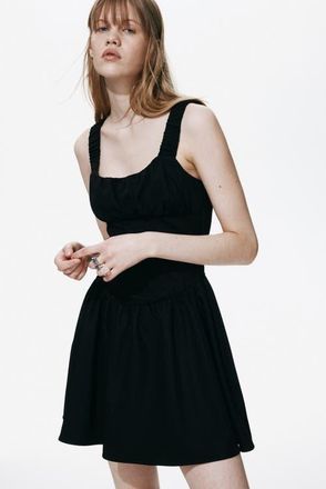 H&M Gathered Twill Dress in Black at Nordstrom, Size Xx-Small