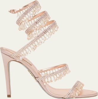 Rene Caovilla Chandelier Satin Snake Ankle Wrap Sandals