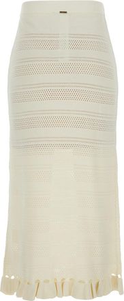 Twinset Womens Skirt Perforated Wool-Blend White Viscose