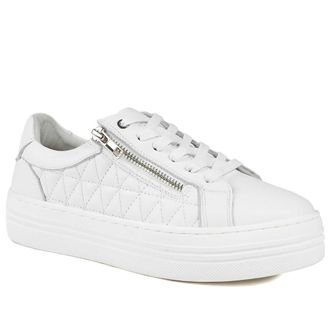 Jones Bootmaker Womens Arianna Quilted Leather Zip & Lace Trainers - White - Size UK 6
