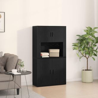 Berkfield Home Highboard Black Oak 80x33x150 cm Engineered Wood | Size: 80 x 33 x 150 cm