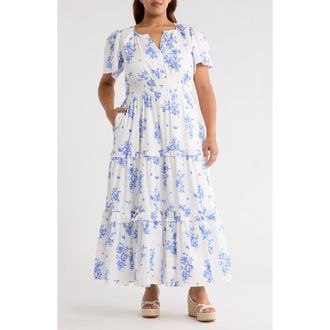 Sugarlips Bestia Floral Palmer Tiered Cotton Maxi Dress in Cream White at Nordstrom, Size 1 X