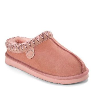 Dearfoams Fireside Greta Genuine Shearling Clog Slipper with Embroidery in Dusty Pink at Nordstrom, Size 10