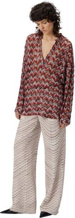 Missoni Oversized Blouse With Mandarin Collar And V-neck in Black & Red at Nordstrom, Size X-Small