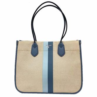 Michael Kors Beige Blue Canvas Leather Tote Bag (Pre-Owned)