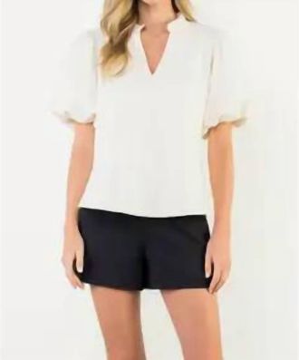 THML Clothing Puff Sleeve V-Neck Textured Top In Ivory