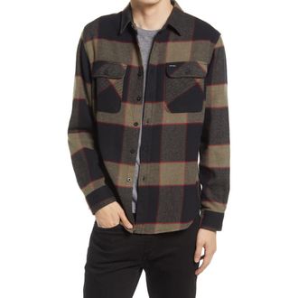 Brixton Bowery Regular Fit Plaid Flannel Button-Up Shirt in Heather Grey/charcoal at Nordstrom, Size Xx-Large