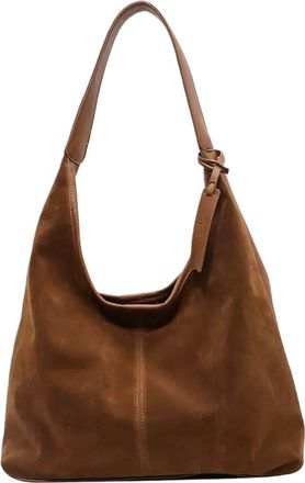 Generic Faux Suede Slouchy Tote Bag for Women - Large Brown Hobo Shoulder Handbag for Work, 34 x 26 x 13 cm (yellowish brown)