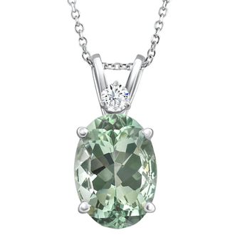 Pompeii3 Oval Green Amethyst Diamond Pendant Womens Necklace 18 White Gold Size: Medium