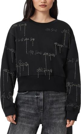 AllSaints Logo Embroidery Sweatshirt in Black at Nordstrom, Size Medium