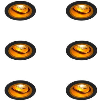 QAZQA Set of 6 Recessed Spotlights Round Black with Gold Rotatable and Tiltable - Chuck