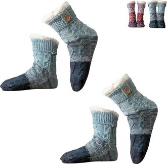 Generic Knitted Ultra-Thick Slipper Home Socks, Non-slip Warm Winter Socks with Fleece Lined, Soft Plush Comfort, Unisex (2Pair-Blue)
