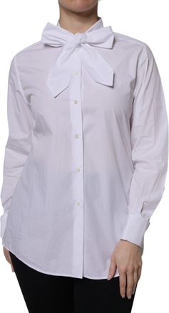 Dolce & Gabbana Womens White Ascot Collar Long Sleeve Blouse Top Cotton