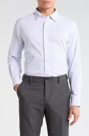 David Donahue Performance Casual Sport Shirt in White/Purple at Nordstrom Rack, Size Xx-Large