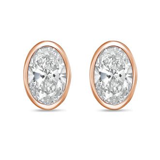 Diana M. Jewels 14Kt Rose Gold 6.00 cts Lab Grown Oval Diamond Bezel Studs