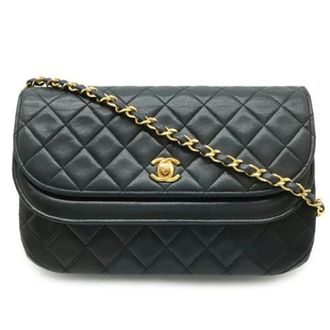 Chanel Pre-owned Lambskin Matelasse Double Flap Shoulder Bag - Dames - Pre-owned - Zwart - Maat: ONE Size Leer
