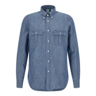 Finamore Zurigo M&eacute;lange Shirt - Heren - Spijkeroverhemden - Blauw - XL - Katoen - Overhemden
