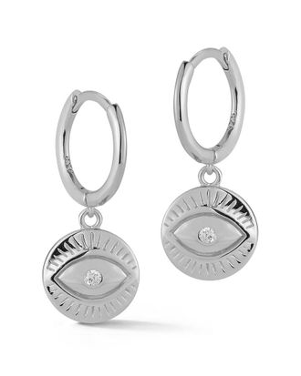 Glaze Jewelry Rhodium Plated Cz Evil Eye Huggie Earrings