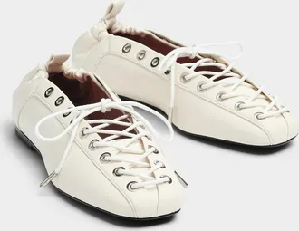 Ganni Womens Lace-up leather ballet flats Women