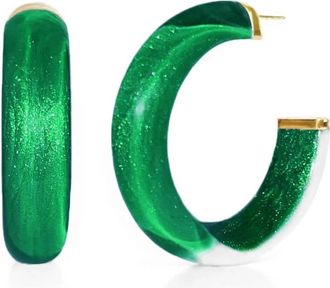 Gold & Honey Womens Small Illusion Lucite Hoop Earrings In Emerald