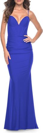 La Femme Jersey Dress with Bustier Top and Illusion Back in Royal Blue at Nordstrom, Size 14